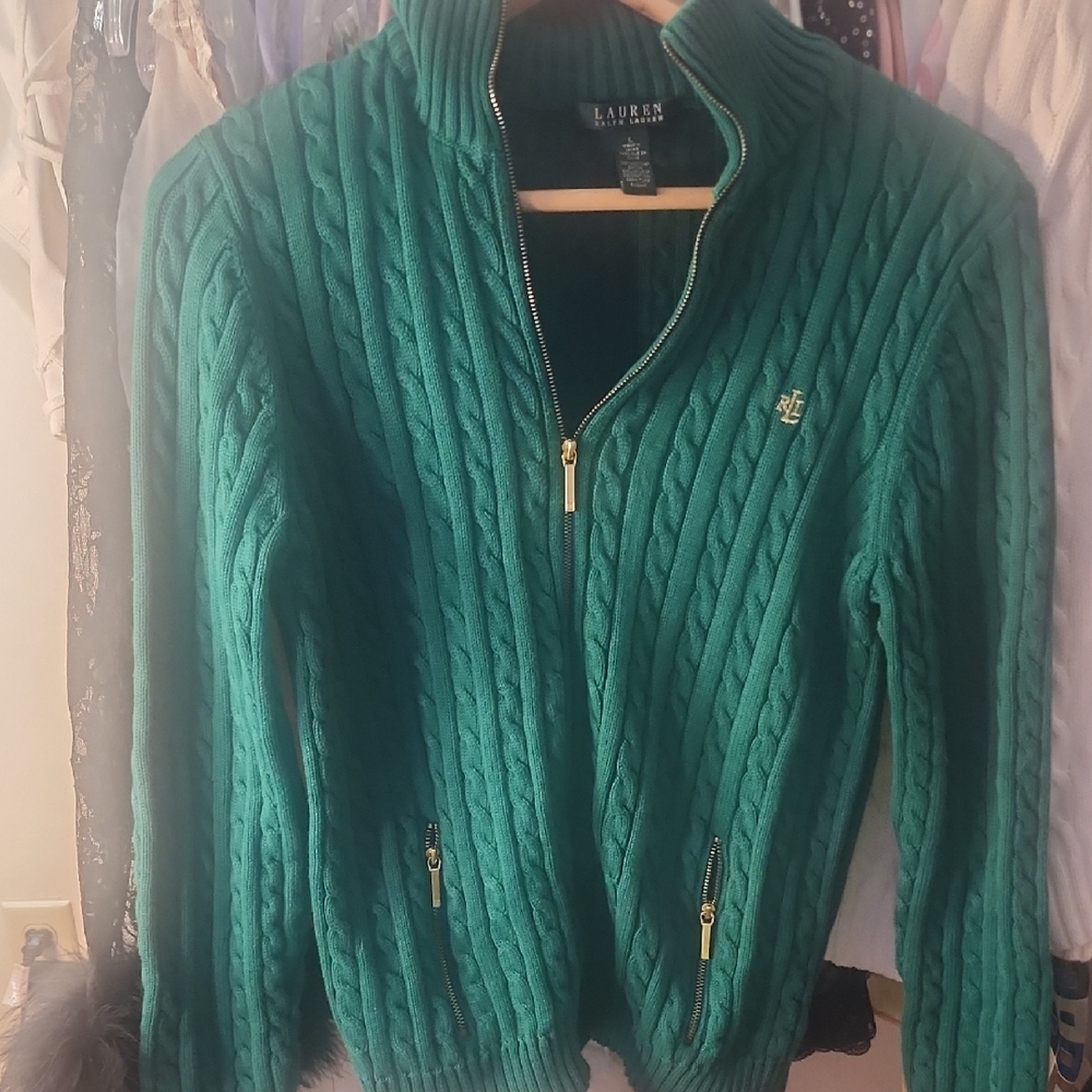 Lauren Ralph Lauren Green Cable Knit Cardigan